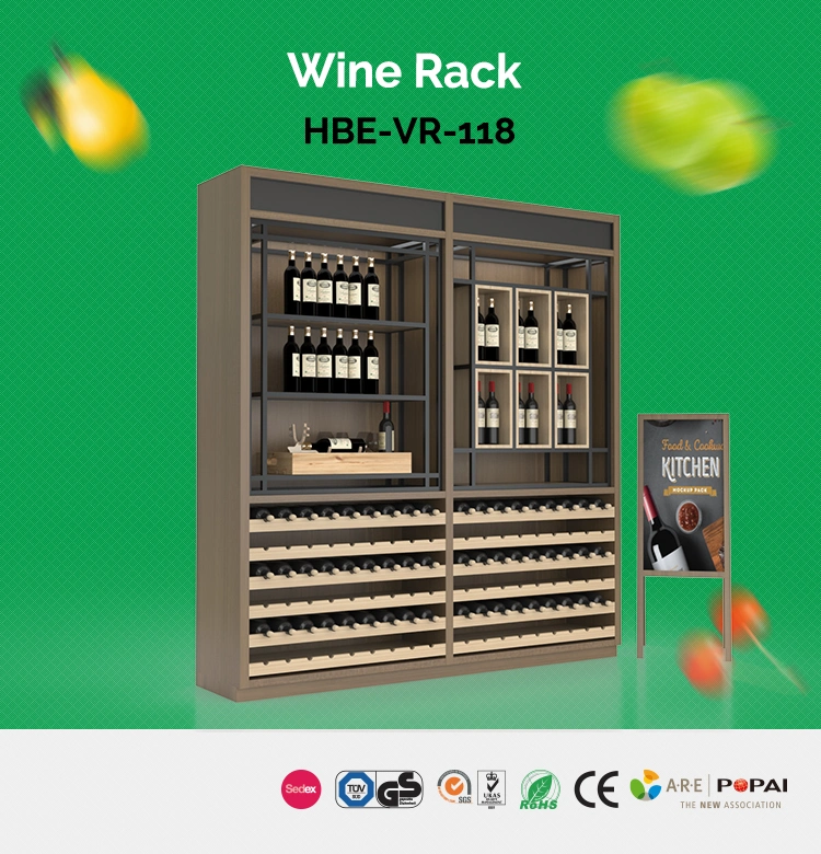 Wooden-Steel Wine Supermarket Rack Display