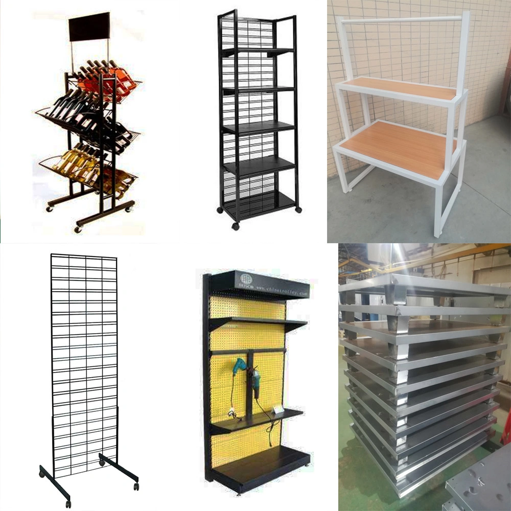 Metal Wire Supermarket Easel Grid Exhibition Store Storage Mesh Wine Floor Retail Stand Rack Display